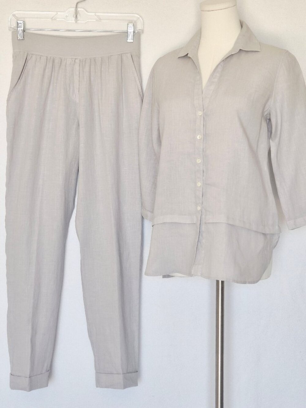 ROSSO35 Genova Made in Italy 2 Piece Set of Linen Shirt + Pull-On Pants Gray
